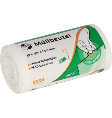 Müllbeutel 445012001, weiß, 30 Liter, extrastark