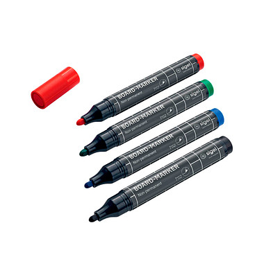 Boardmarker-Set BA, BA010, Etui, rot, blau, gr&uuml;n, schwarz, 2-3mm Rundspitze