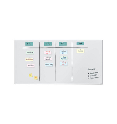 Glas-Magnetboard artverum, GL525, 200x100cm, Tempered Glas, Rückseite Metall, Glas