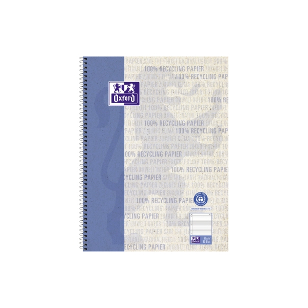 4006144042025 - Collegeblock Oxford Recycling 80 Blatt DIN A4+ 90 g m² 4fach gelocht Spiralbindung OPTIK PAPER® mikroperforiert liniert Rand links blau