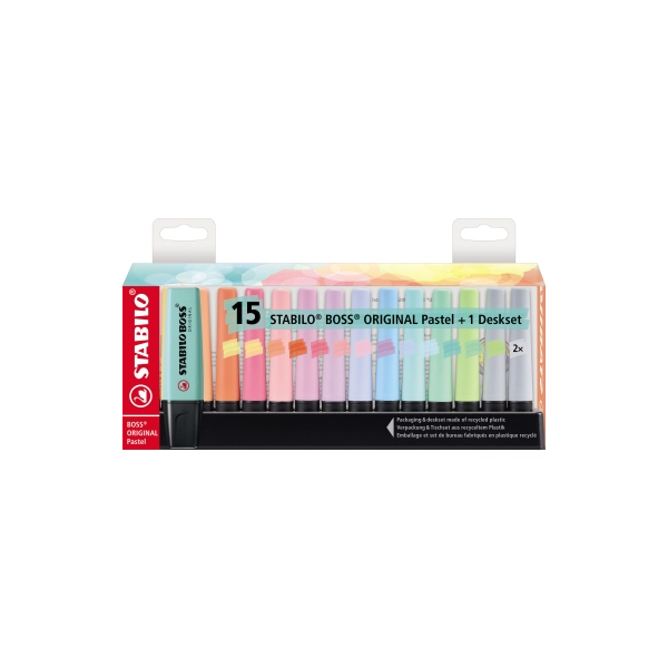 4006381567411 - Textmarker STABILO BOSS ORIGINAL 7015-02-5 Etui 15-farbig sortiert 2-5mm Keilspitze 4006381567411 15 Stück