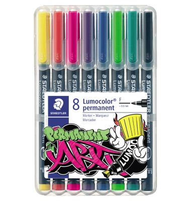 Folienstift Lumocolor, 318 WP8-1, 8-farbig sortiert, 0,6mm, Rundspitze, teils nachf&uuml;llbar