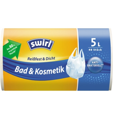 Müllbeutel 3290 Bad & Kosmetik, transparent, 5 Liter, mit Griff, stark