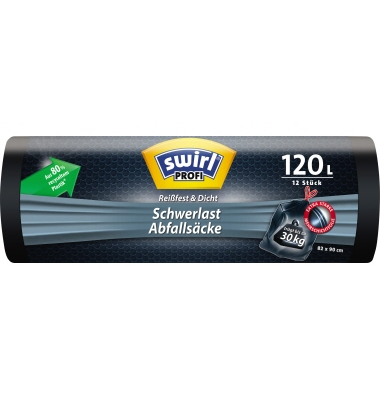 Müllsäcke 215775 Profi Reißfest & Dicht Schwerlast, schwarz, 120 Liter, mit Zugband, extrastark