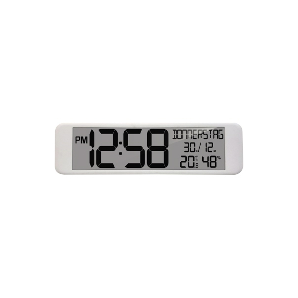 Technoline WS 8120 XXL Funkwanduhr mit DCF77 Funkuhr | Kalender | Temperatur- & Luftfeuchtigkeitsanzeige | extra großes Display | Wochentag ausgeschrieben | Wand- und Tischaufstellung | weiß