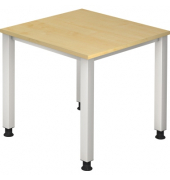 Schreibtisch Q-Serie, manuell h&ouml;henverstellbar, 68-83,5cm (H), 80x80cm (BxT), quadratisch, ahorn / silber