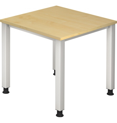 Schreibtisch Q-Serie, manuell höhenverstellbar, 68,5-81cm (H), 80x80cm (BxT), rechteckig, ahorn / silber