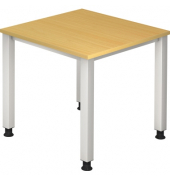 Schreibtisch Q-Serie, manuell höhenverstellbar, 68,5-81cm (H), 80x80cm (BxT), rechteckig, buche / silber