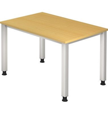 Schreibtisch Q-Serie, manuell höhenverstellbar, 68,5-81cm (H), 120x80cm (BxT), rechteckig, buche / silber Schreibtisch Q-Serie, manuell höhenverstellbar, 68,5-81cm (H), 120x80cm (BxT), rechteckig, buche / silber