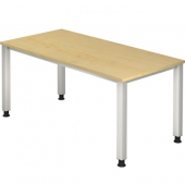 Schreibtisch Q-Serie, manuell höhenverstellbar, 68,5-81cm (H), 160x80cm (BxT), rechteckig, ahorn / silber