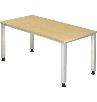 Schreibtisch Q-Serie, manuell höhenverstellbar, 68,5-81cm (H), 160x80cm (BxT), rechteckig, ahorn / silber