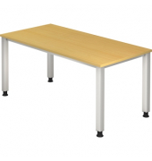 Schreibtisch Q-Serie, manuell höhenverstellbar, 68,5-81cm (H), 160x80cm (BxT), rechteckig, buche / silber