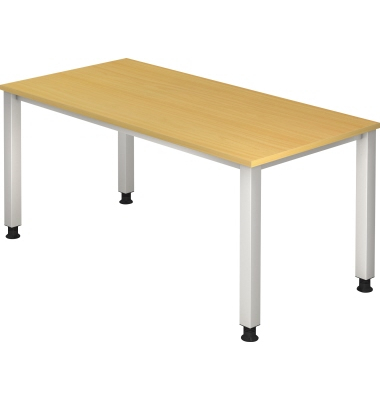 Schreibtisch Q-Serie, manuell höhenverstellbar, 68,5-81cm (H), 160x80cm (BxT), rechteckig, buche / silber