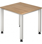 Schreibtisch Q-Serie, manuell h&ouml;henverstellbar, 68-83,5cm (H), 80x80cm (BxT), quadratisch, nussbaum / silber