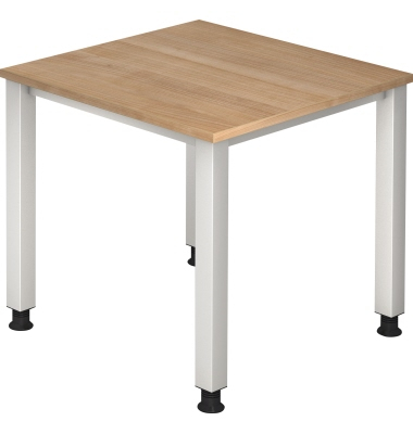 Schreibtisch Q-Serie, manuell höhenverstellbar, 68,5-81cm (H), 80x80cm (BxT), rechteckig, nussbaum / silber