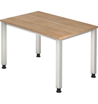 Schreibtisch Q-Serie, manuell höhenverstellbar, 68,5-81cm (H), 120x80cm (BxT), rechteckig, nussbaum / silber