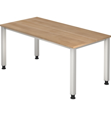 Schreibtisch Q-Serie, manuell höhenverstellbar, 68,5-81cm (H), 160x80cm (BxT), rechteckig, nussbaum / silber