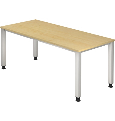 Schreibtisch Q-Serie, manuell höhenverstellbar, 68,5-81cm (H), 180x80cm (BxT), rechteckig, ahorn / silber