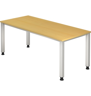 Schreibtisch Q-Serie, manuell höhenverstellbar, 68,5-81cm (H), 180x80cm (BxT), rechteckig, buche / silber