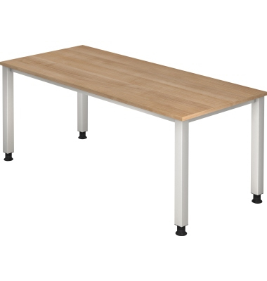 Schreibtisch Q-Serie, manuell höhenverstellbar, 68,5-81cm (H), 180x80cm (BxT), rechteckig, nussbaum / silber