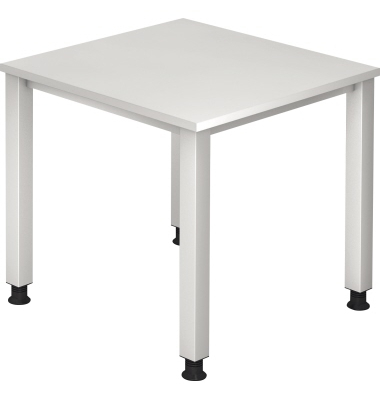 Schreibtisch Q-Serie, manuell h&ouml;henverstellbar, 68-83,5cm (H), 80x80cm (BxT), quadratisch, wei&szlig; / silber