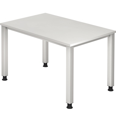 Schreibtisch Q-Serie, manuell höhenverstellbar, 68,5-81cm (H), 120x80cm (BxT), rechteckig, weiß / silber