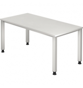 Schreibtisch Q-Serie, manuell höhenverstellbar, 68,5-81cm (H), 160x80cm (BxT), rechteckig, weiß / silber
