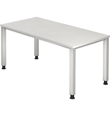 Schreibtisch Q-Serie, manuell höhenverstellbar, 68,5-81cm (H), 160x80cm (BxT), rechteckig, weiß / silber