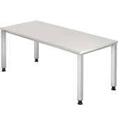 Schreibtisch Q-Serie, manuell höhenverstellbar, 68,5-81cm (H), 180x80cm (BxT), rechteckig, weiß / silber