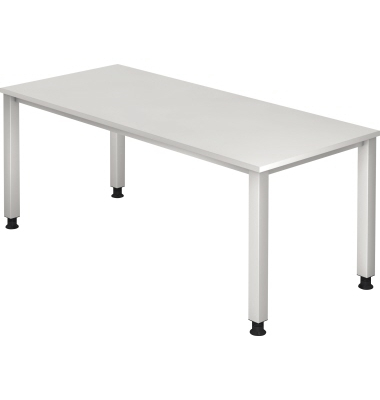 Schreibtisch Q-Serie, manuell h&ouml;henverstellbar, 68-83,5cm (H), 180x80cm (BxT), rechteckig, wei&szlig; / silber
