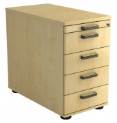 Standcontainer VSC50/3/3/SG Solid, ahorn, 5 Schubladen, 3-Schicht Spanplatten, melaminharzbeschichtet, abschlie&szlig;bar