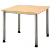 Schreibtisch, manuell höhenverstellbar, 68,5-81cm (H), 80x80cm (BxT), quadratisch, ahorn / silber