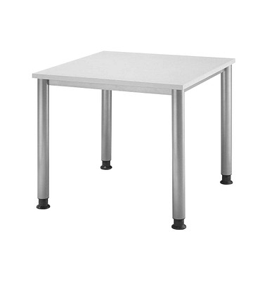 Schreibtisch, manuell höhenverstellbar, 68,5-81cm (H), 80x80cm (BxT), quadratisch, grau / silber
