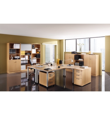 Schreibtisch H-Serie, manuell h&ouml;henverstellbar, 68-81cm (H), 160x80cm (BxT), rechteckig, buche / silber