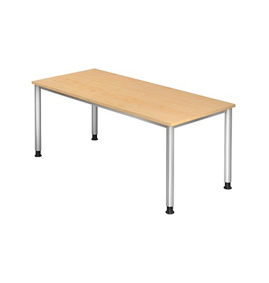 Schreibtisch, manuell höhenverstellbar, 68,5-81cm (H), 180x80cm (BxT), rechteckig, ahorn / silber