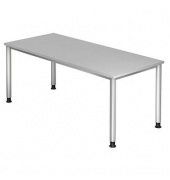 Schreibtisch, manuell höhenverstellbar, 68,5-81cm (H), 180x80cm (BxT), rechteckig, lichtgrau / silber