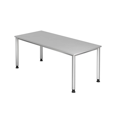 Schreibtisch, manuell höhenverstellbar, 68,5-81cm (H), 180x80cm (BxT), rechteckig, lichtgrau / silber