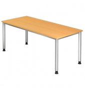 Schreibtisch H-Serie, manuell h&ouml;henverstellbar, 68,5-81cm (H), 180x80cm (BxT), rechteckig, buche / silber