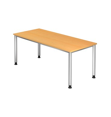 Schreibtisch, manuell höhenverstellbar, 68,5-81cm (H), 180x80cm (BxT), rechteckig, buche / silber