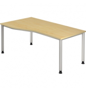 Schreibtisch, manuell höhenverstellbar, 68-81cm (H), 180x100cm (BxT), Freiform, ahorn / silber