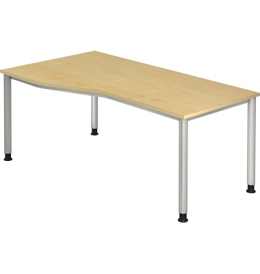 Schreibtisch, manuell höhenverstellbar, 68-81cm (H), 180x100cm (BxT), Freiform, ahorn / silber Schreibtisch, manuell höhenverstellbar, 68-81cm (H), 180x100cm (BxT), Freiform, ahorn / silber