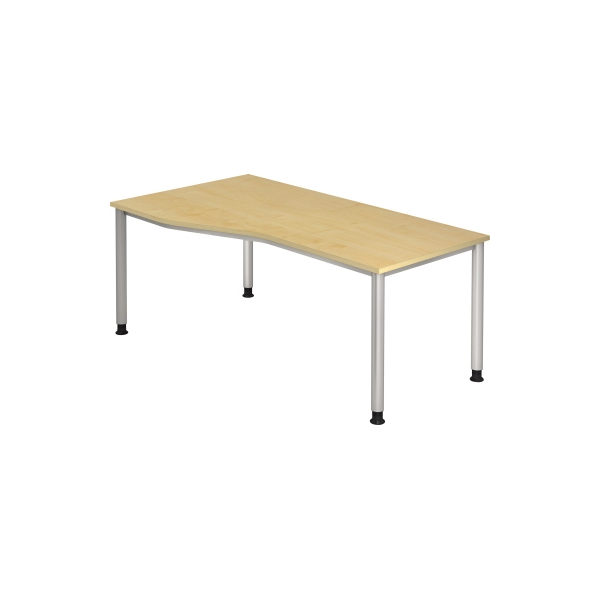 4032062139424 - Schreibtisch VHS18 3 S manuell höhenverstellbar 68-81cm (H) 180x100cm (BxT) Freiform ahorn   silber 4032062139424 Hammerbac