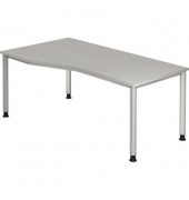Schreibtisch, manuell höhenverstellbar, 68-81cm (H), 180x100cm (BxT), Freiform, grau / silber