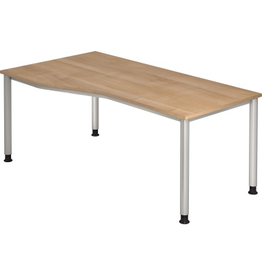 Schreibtisch H-Serie, manuell h&ouml;henverstellbar, 68-81cm (H), 180x100cm (BxT), Freiform, nussbaum / silber