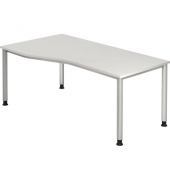 Schreibtisch, manuell höhenverstellbar, 68-81cm (H), 180x100cm (BxT), Freiform, weiß / silber