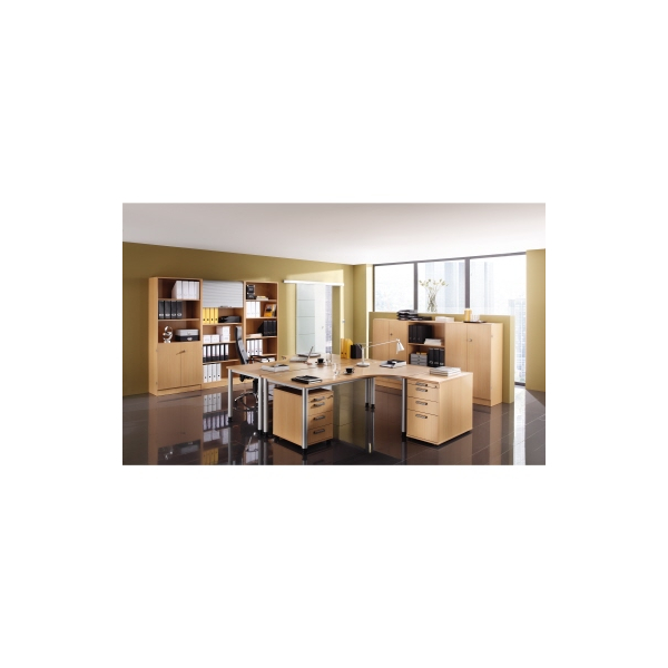 4032062139509 - Schreibtisch VHS82 6 S manuell höhenverstellbar 68-76cm (H) 200x120cm (BxT) L-Form buche   silber 4032062139509 Hammerbache