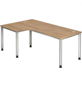 Schreibtisch H-Serie, manuell h&ouml;henverstellbar, 68-76cm (H), 200x120cm (BxT), L-Form, nussbaum / silber