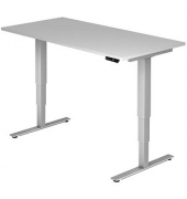 Sitz-Steh-Schreibtisch, elektrisch höhenverstellbar, 63,5-128,5cm (H), 160x80cm (BxT), rechteckig, lichtgrau / silber