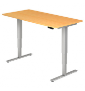 Sitz-Steh-Schreibtisch, elektrisch höhenverstellbar, 63,5-128,5cm (H), 160x80cm (BxT), rechteckig, buche / silber