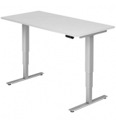 Sitz-Steh-Schreibtisch, elektrisch höhenverstellbar, 63,5-128,5cm (H), 160x80cm (BxT), rechteckig, weiß / silber